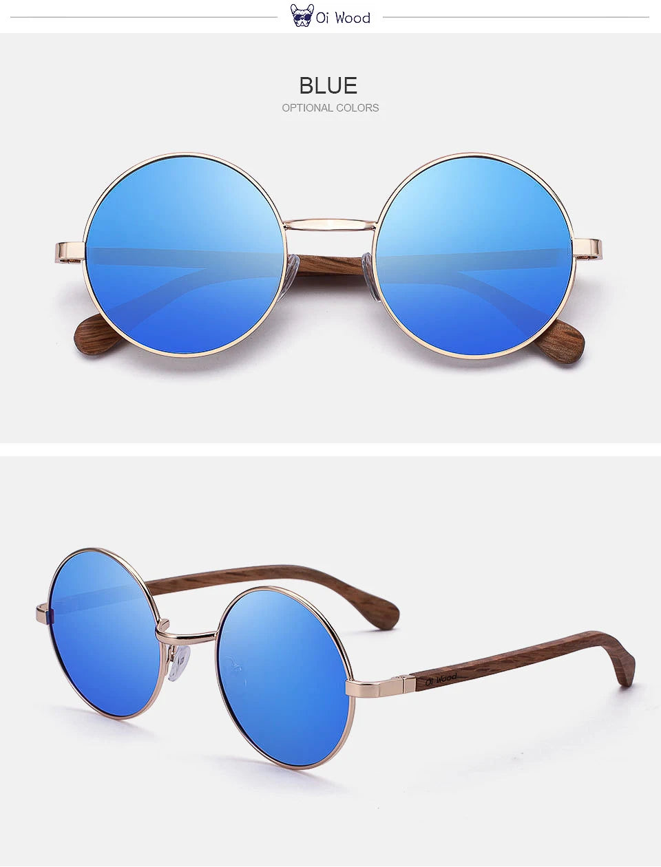 Wood Retro Round Wood Sunglasses For Men / Women Wooden Sun Glasses Polarized Blue Mirror Eyewear