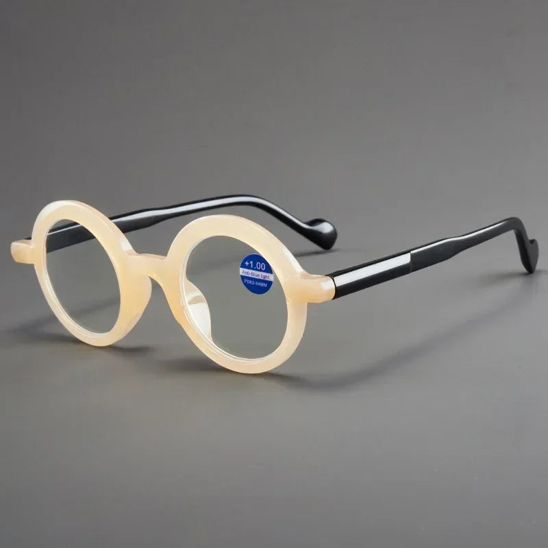 READING GLASSES Round Frame for Reading Anti-Blue Light High-definition Fashionable Presbyopia Eyewear