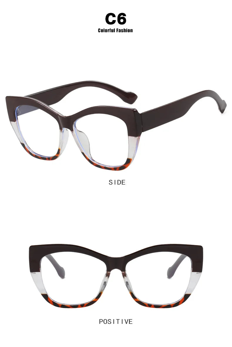 COMPUTER GLASSES / EXECUTIVE New Fashion Double Color Cat Eye Women Glasses Frame Clear Anti Blue Light Optical Leopard Eyewear