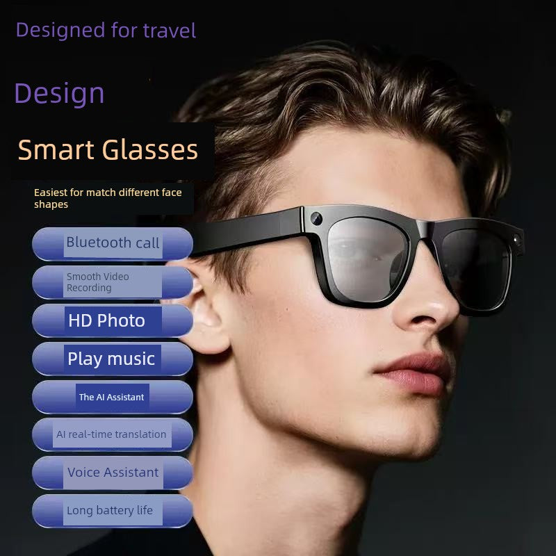 Ai Smart Glasses Unisex Smart Glasses Camera Shooting Function AI Translation Travel Black Technology Outdoor Sunglasses Built-in Camera Recording Integrated