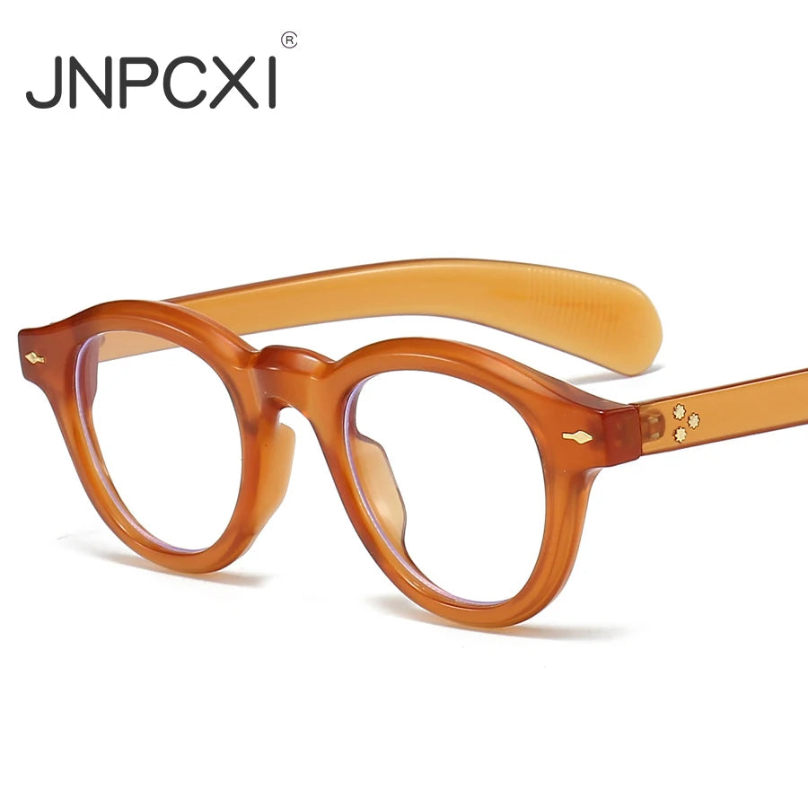 ANTI BLUE LIGHT Round Women Glasses Frame Retro Sunglasses Rivets Decoration Optical Men Orange Eyeglasses Frame