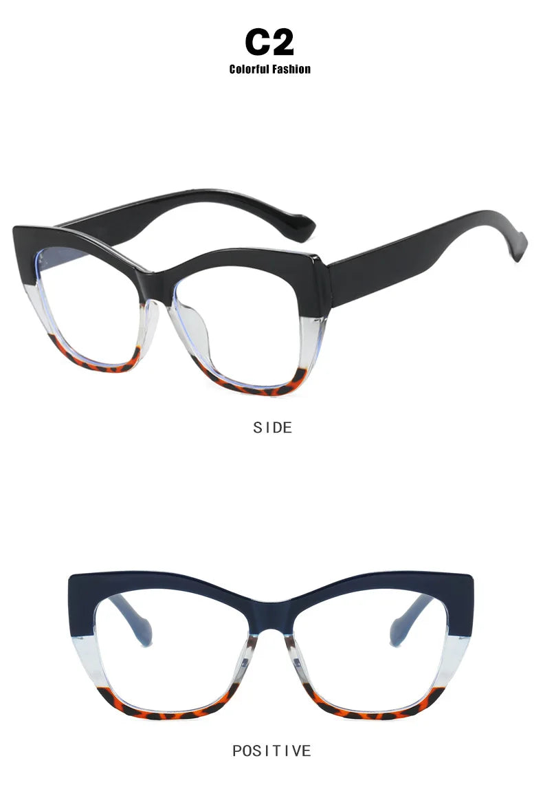 COMPUTER GLASSES / EXECUTIVE New Fashion Double Color Cat Eye Women Glasses Frame Clear Anti Blue Light Optical Leopard Eyewear
