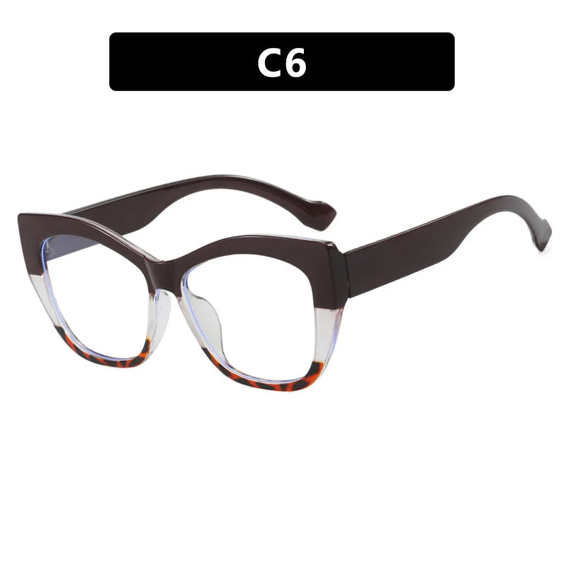 COMPUTER GLASSES / EXECUTIVE New Fashion Double Color Cat Eye Women Glasses Frame Clear Anti Blue Light Optical Leopard Eyewear