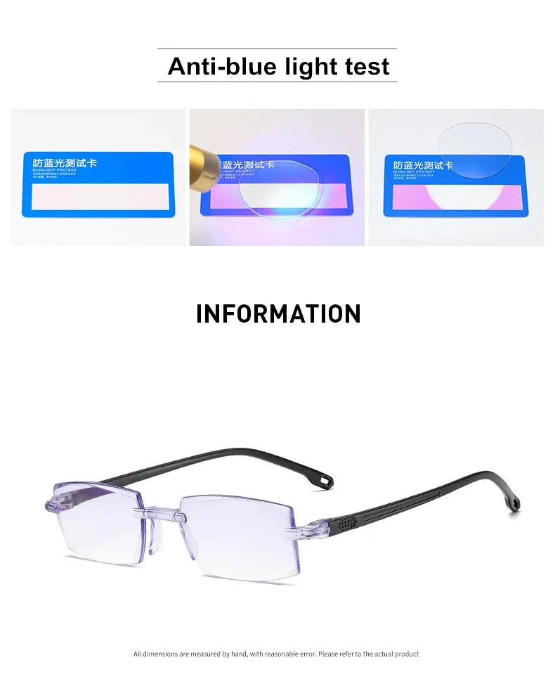 Reading Glasses 0 -1.0 To -4.0 Myopia Glasse Rimless Anti Blue Light Men Myopia Glasses Frameless Nearsighted Eyeglasses Unisex