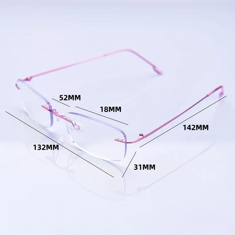 Reading Glasses Rimless Cut Glasses Anti Blue Light Narrow Square Eyeglasses Prescription Frame