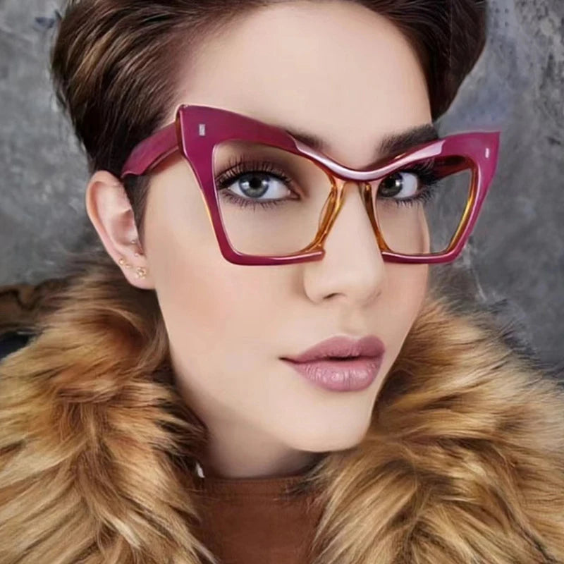 COMPUTER GLASSES / EXECUTIVE New Fashion Double Color Cat Eye Women Glasses Frame Clear Anti Blue Light Optical Leopard EyewearNew Fashion Women Glasses Anti Blue Light Decoration Eyeglass Fashion Luxury Brand Design Retro Large Frame Computer Eyewear