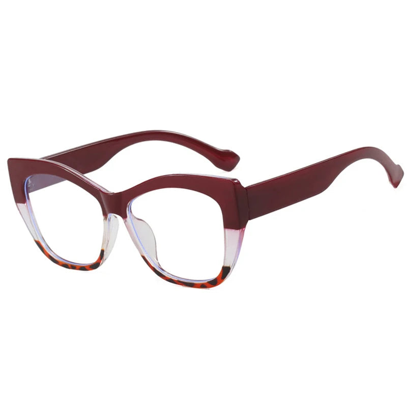 COMPUTER GLASSES / EXECUTIVE New Fashion Double Color Cat Eye Women Glasses Frame Clear Anti Blue Light Optical Leopard Eyewear