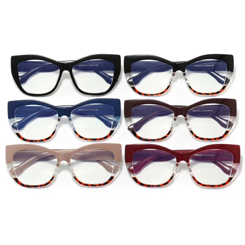 COMPUTER GLASSES / EXECUTIVE New Fashion Double Color Cat Eye Women Glasses Frame Clear Anti Blue Light Optical Leopard Eyewear