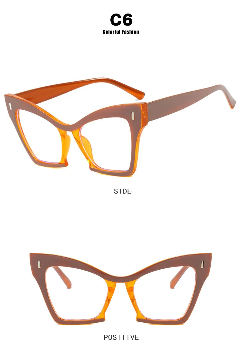 COMPUTER GLASSES / EXECUTIVE New Fashion Double Color Cat Eye Women Glasses Frame Clear Anti Blue Light Optical Leopard EyewearNew Fashion Women Glasses Anti Blue Light Decoration Eyeglass Fashion Luxury Brand Design Retro Large Frame Computer Eyewear