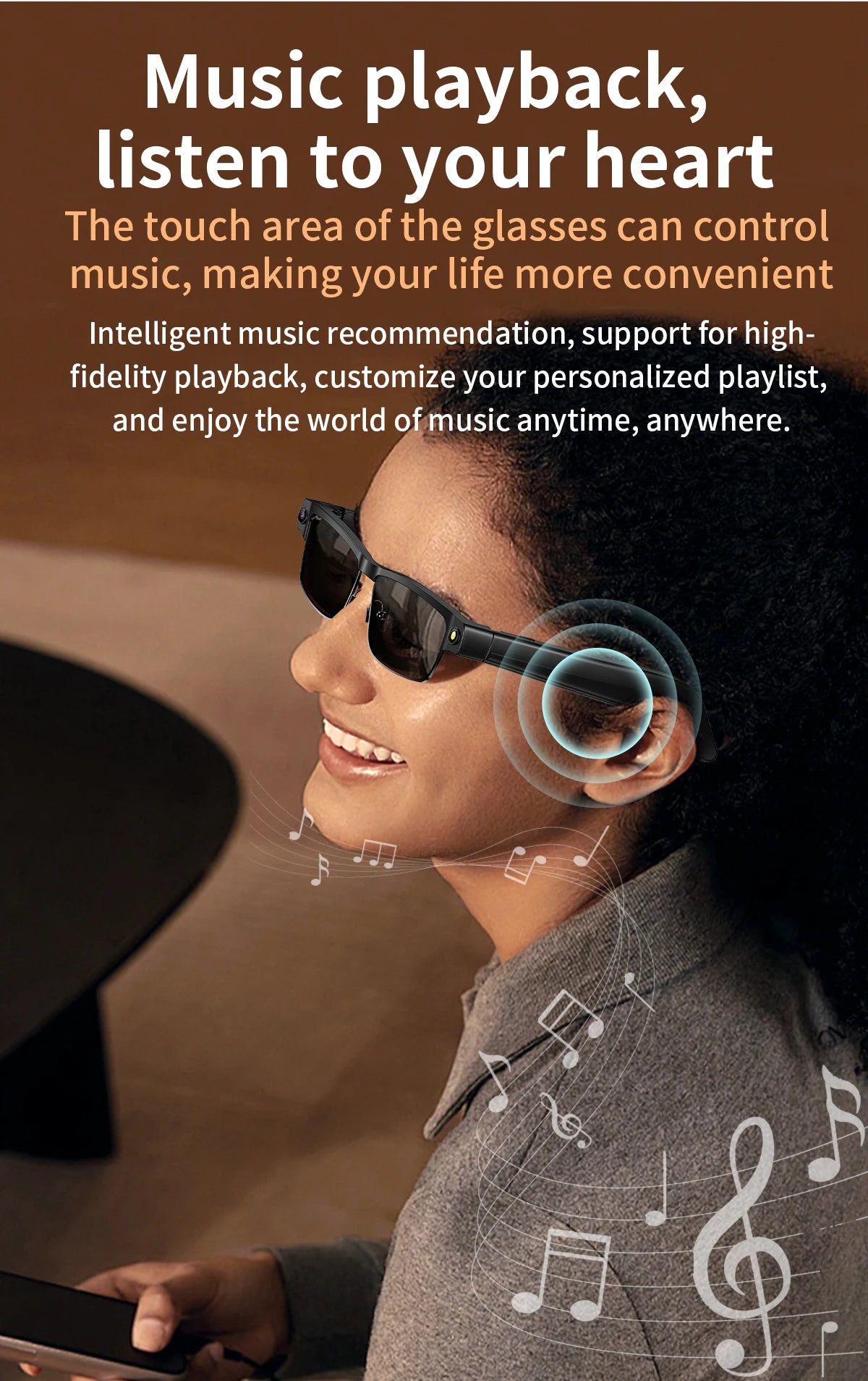 Sunglasses Smart Glasses 8 Million Pixels Recording Videos AI Photo Recognition Answer Translation 270mAh Bluetooth Glasses New