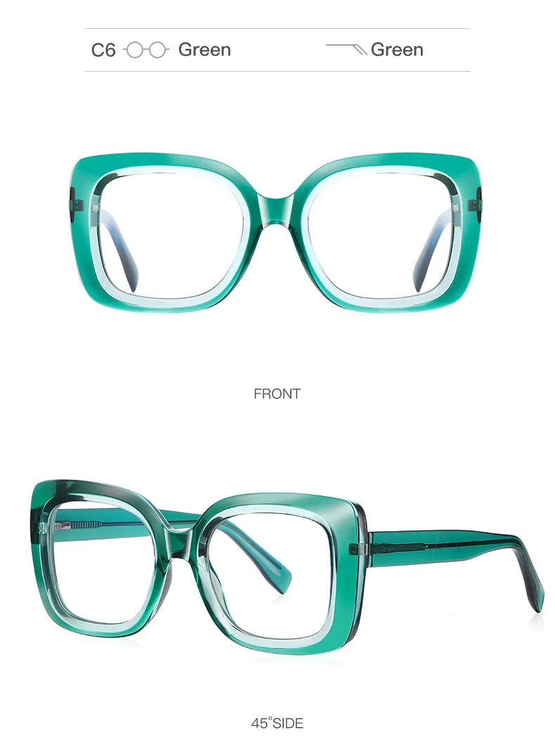 READING GLASSES CLLOIO Trendy Women's Progressive Reading Eyeglasses Simple Square Round Myopia Glasses Anti-Blue Light Prescription Glasses