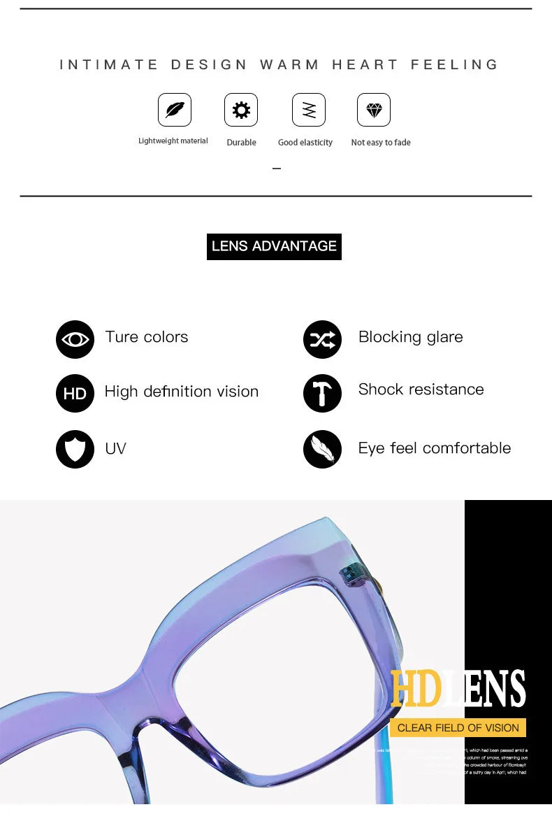 COMPUTER GLASSES / EXECUTIVE Oversize Women's Glasses Fashion Square Ladies Eyeglasses Blue Clear Lens Optical Female Eyewear Anti Blue Light