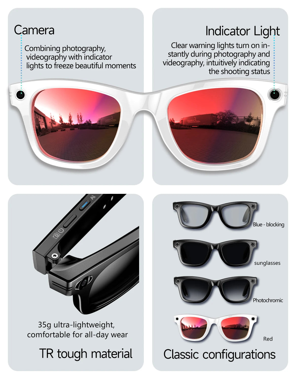 Ai Smart Glasses Unisex AI Smart Glasses with 8MP Camera Video Recording 100+ Languages Translation Sunglasses Bluetooth Call Music Play Men Women