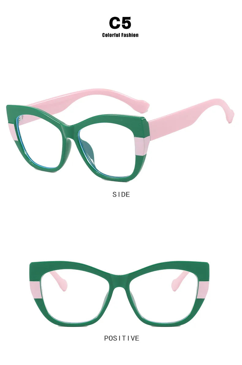 COMPUTER GLASSES / EXECUTIVE New Fashion Double Color Cat Eye Women Glasses Frame Clear Anti Blue Light Optical Leopard Eyewear