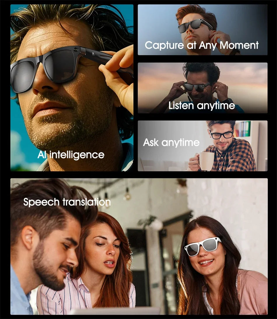 Ai Smart Glasses Unisex 4K HD AI Smart Glasses Chat GPT 100MP Camera Bluetooth Call 260Mah Battery Voice Assistant Control Smart Glasses