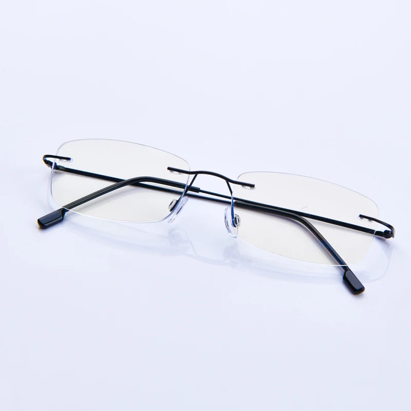 Reading Glasses Rimless Cut Glasses Anti Blue Light Narrow Square Eyeglasses Prescription Frame