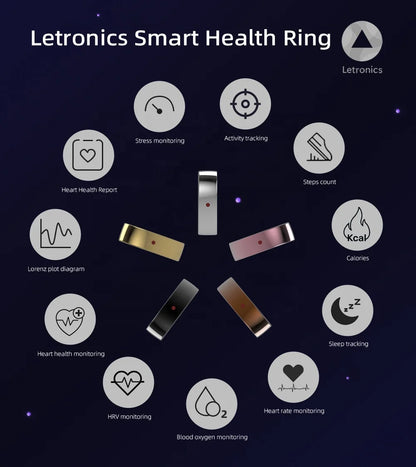 RM1A Smart Health Ring Couples Blood Oxygen & Heart Rate HRV Tracking Android App Controlled Steel Case