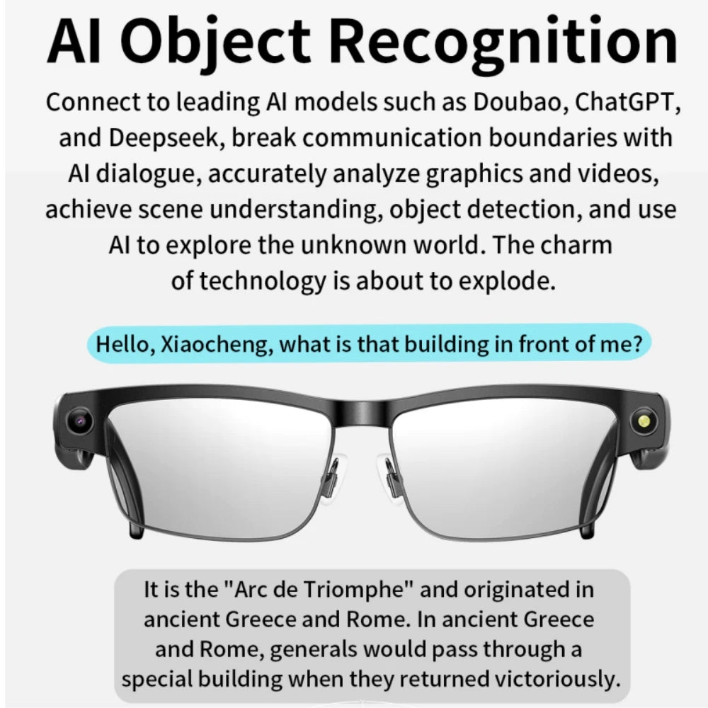 Smart Sunglass with Camera 8MP Pixel 4GB Memory Automatic Color-changing Lenses Wi Fi AI Translate Chat GPT Polaroid Glasses