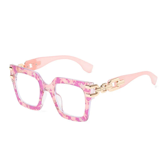 COMPUTER GLASSES / EXECUTIVE Plaid Oversized Square  Women 2025 Design Colorful Big Frame Eyewear Anti Blue Light Pink Stripe
