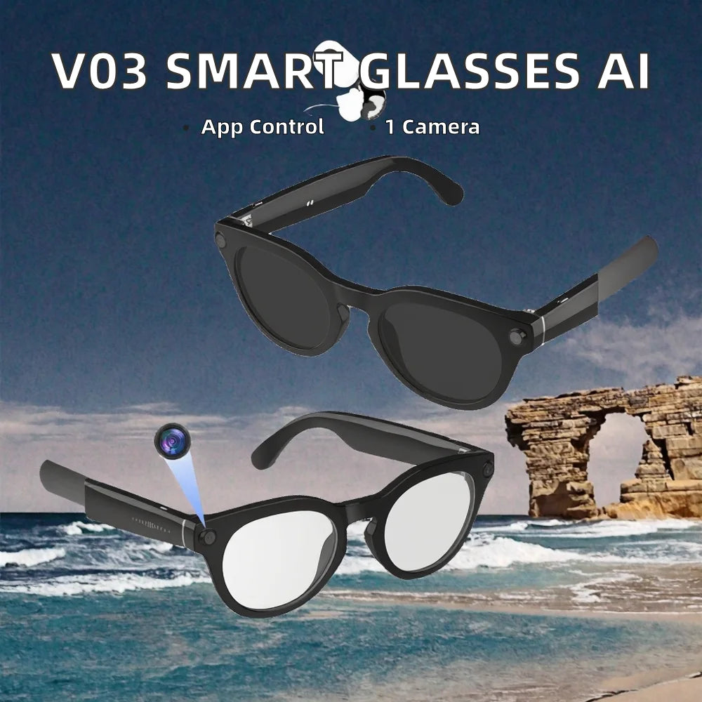 Ai Smart Glasses Unisex V03 Smart Glasses 800W Wireless Audio Camera AI Translation Wifi Video Recording ENC Noise Reduction Smart Wearable Headset