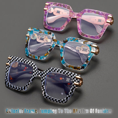 COMPUTER GLASSES / EXECUTIVE Plaid Oversized Square  Women 2025 Design Colorful Big Frame Eyewear Anti Blue Light Pink Stripe