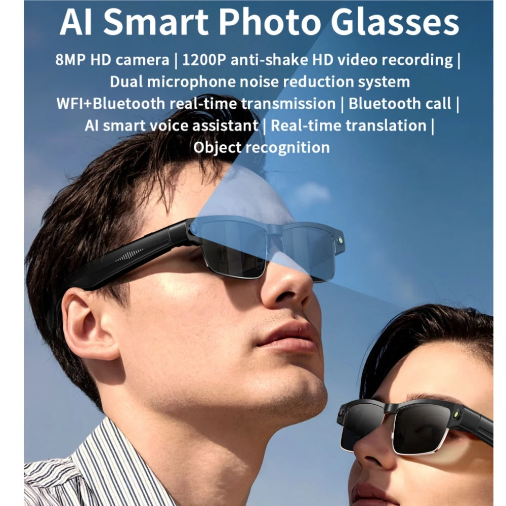 Smart Sunglass with Camera 8MP Pixel 4GB Memory Automatic Color-changing Lenses Wi Fi AI Translate Chat GPT Polaroid Glasses