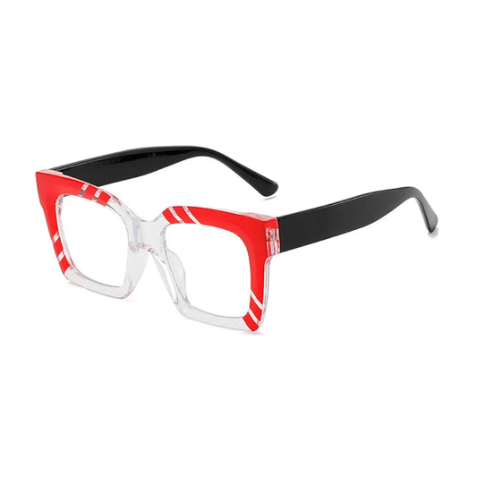 COMPUTER GLASSES / EXECUTIVE Transparent Colorful Floral Pattern Anti Blue Light Eyewear Large Frame Square Glasses Frame Prescription Myopia Ocular