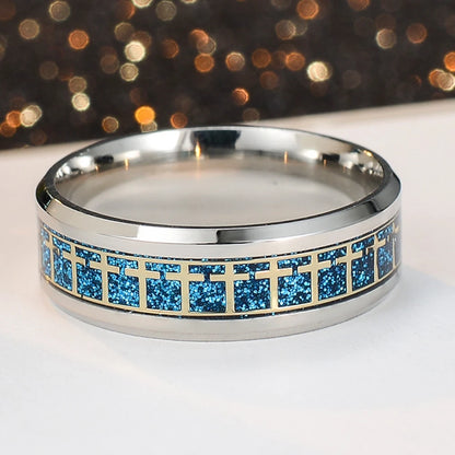 Men's Bible Cross Ring 5 colors to choose stainless steel fashion prayer men's jewelry US size #6-#12