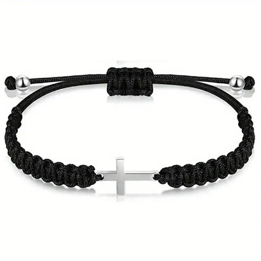Stainless Steel Cross Woven Rope Bracelet Friendship Couple Lucky Red String Jesus Christian Bracelet Women Men Gift