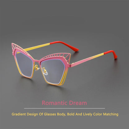 COMPUTER GLASSES / EXECUTIVE Personality Hollowed Cat Eye Anti-blue Glasses 2025 Fashion Metal Decorative Optical Spectacle Eyeglasses Ultra Light Glasses