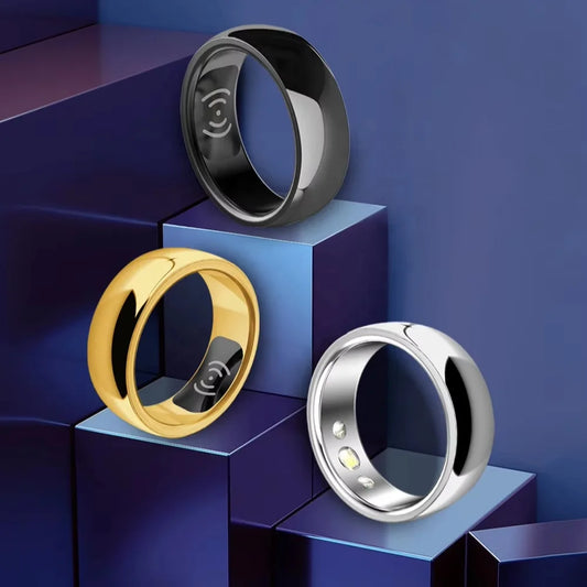 New Smart Ring for Men Women Fitness Tracker with Health Monitor App Control Steel Case Android OS Compatible