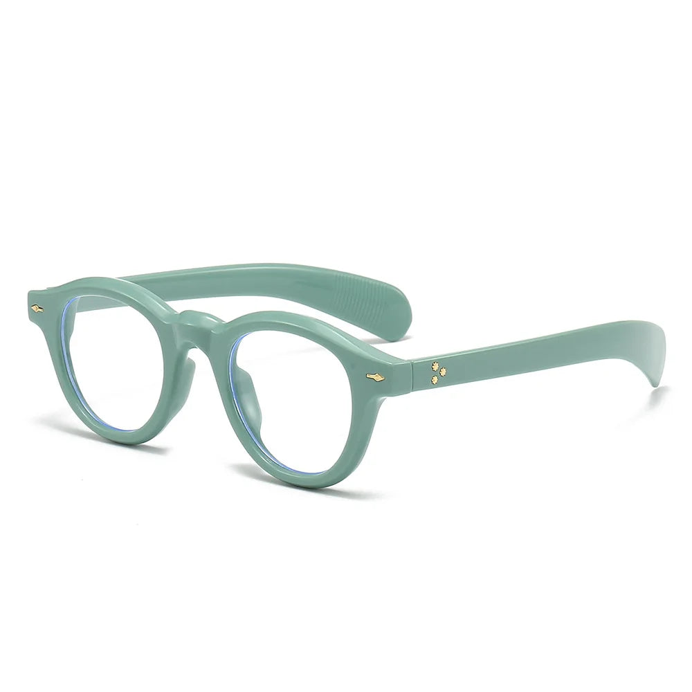 ANTI BLUE LIGHT  Round Women Glasses Frame Retro Sunglasses Rivets Decoration Optical Men Orange Eyeglasses Frame