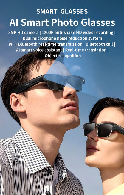 Sunglasses Smart Glasses 8 Million Pixels Recording Videos AI Photo Recognition Answer Translation 270mAh Bluetooth Glasses New