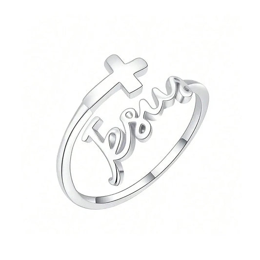 Adjustable Silver Plated Cross Jesus Ring For Women Christian Faith Prayer Rings Jewelry Christmas Gifts