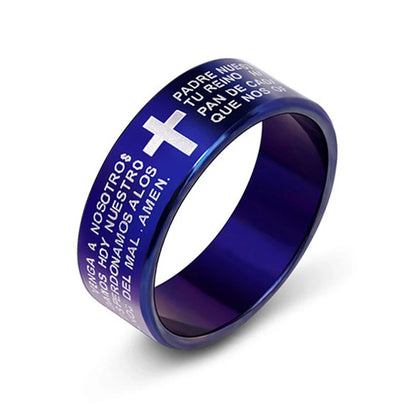 Men Women Ring Stainless Steel Black Color Jesus Cross Ring Letter Bible Verse Prayer Finger 7mm