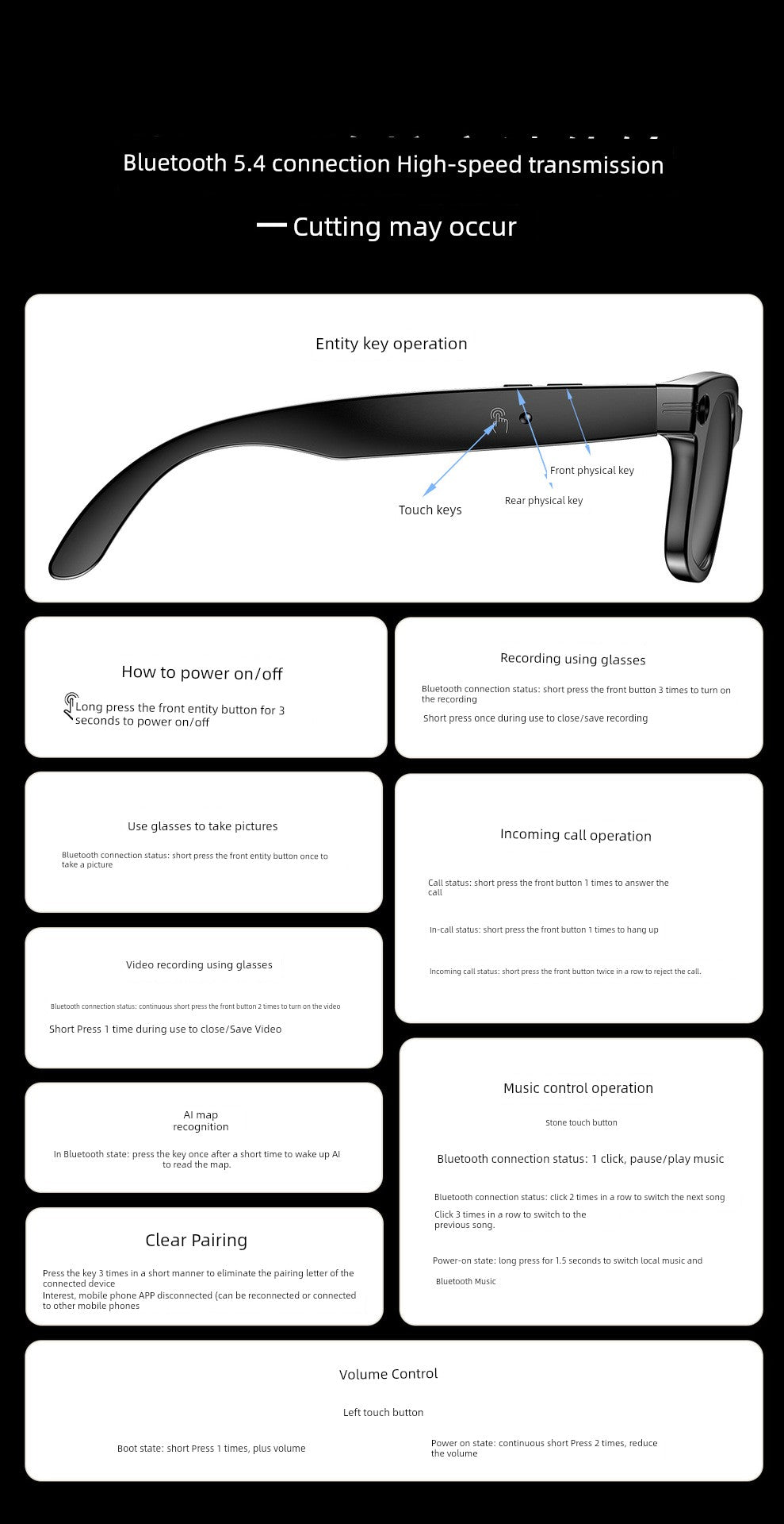 Ai Smart Glasses Unisex Travel Black Technology Smart Glasses Camera All-in-One Sports Camera HD AI Artificial Intelligent Sunglasses Recording Video