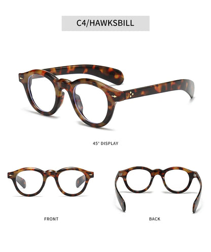 ANTI BLUE LIGHT  Round Women Glasses Frame Retro Sunglasses Rivets Decoration Optical Men Orange Eyeglasses Frame
