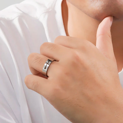 Stainless Steel Jesus Cross Ring Christ Bible Prayer Finger Rings For Men 8mm 6mm Amulet Jewelry Size 7-13