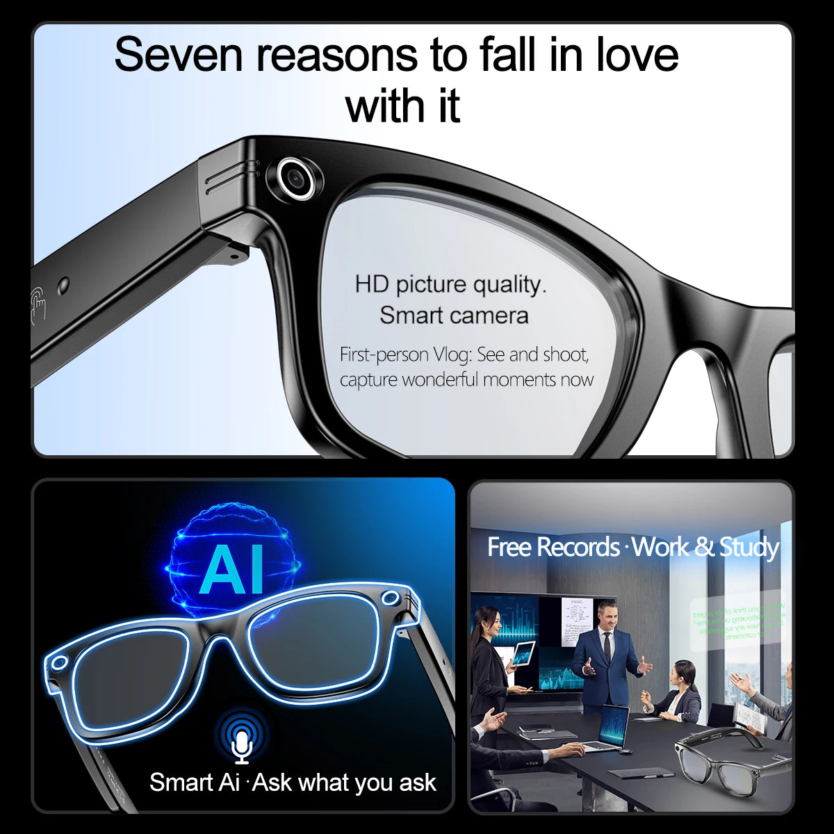 Ai Smart Glasses Unisex AI Camera Smart Glasses Q&A Translation Photo Take Video Record Wireless Call Protection Lenses Sports Sunglasses Gift
