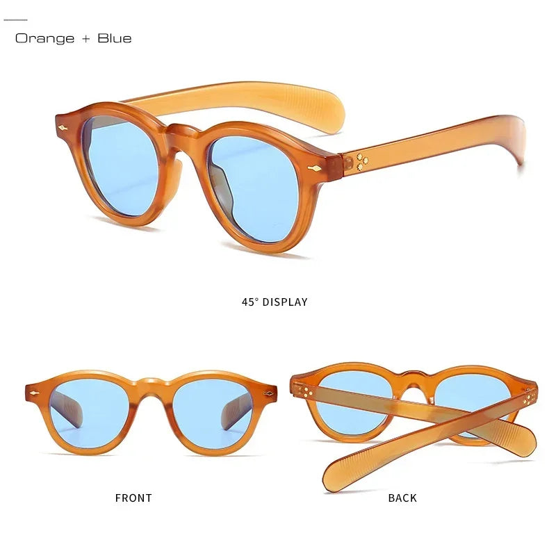 ANTI BLUE LIGHT  Round Women Glasses Frame Retro Sunglasses Rivets Decoration Optical Men Orange Eyeglasses Frame