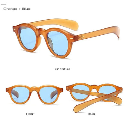ANTI BLUE LIGHT  Round Women Glasses Frame Retro Sunglasses Rivets Decoration Optical Men Orange Eyeglasses Frame