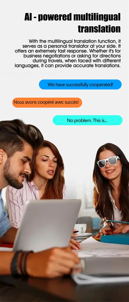 Ai Smart Glasses Unisex 4K HD AI Smart Glasses Chat GPT 100MP Camera Bluetooth Call 260Mah Battery Voice Assistant  Control Smart Glasses
