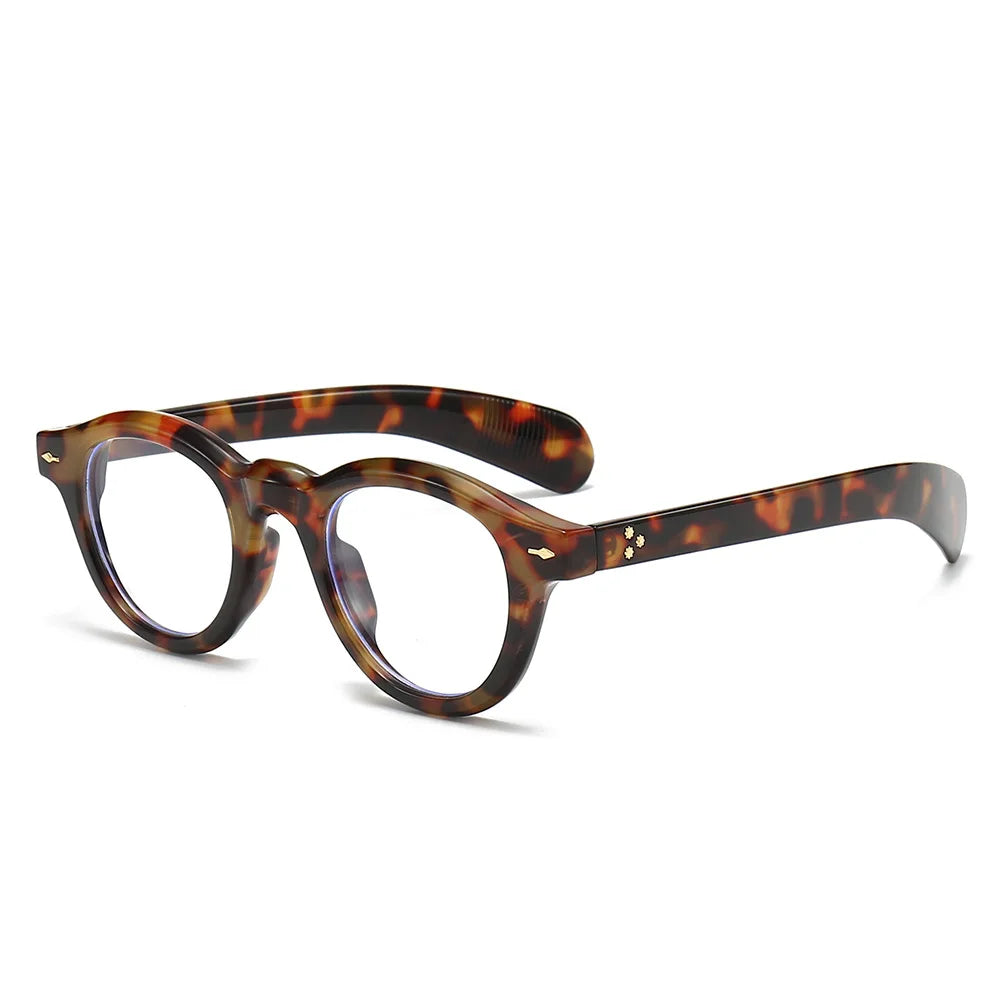ANTI BLUE LIGHT  Round Women Glasses Frame Retro Sunglasses Rivets Decoration Optical Men Orange Eyeglasses Frame