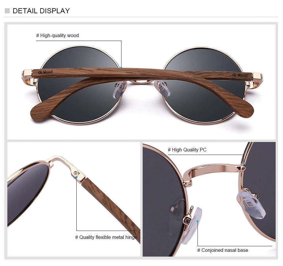 Wood Retro Round Wood Sunglasses For Men / Women Wooden Sun Glasses Polarized Blue Mirror Eyewear