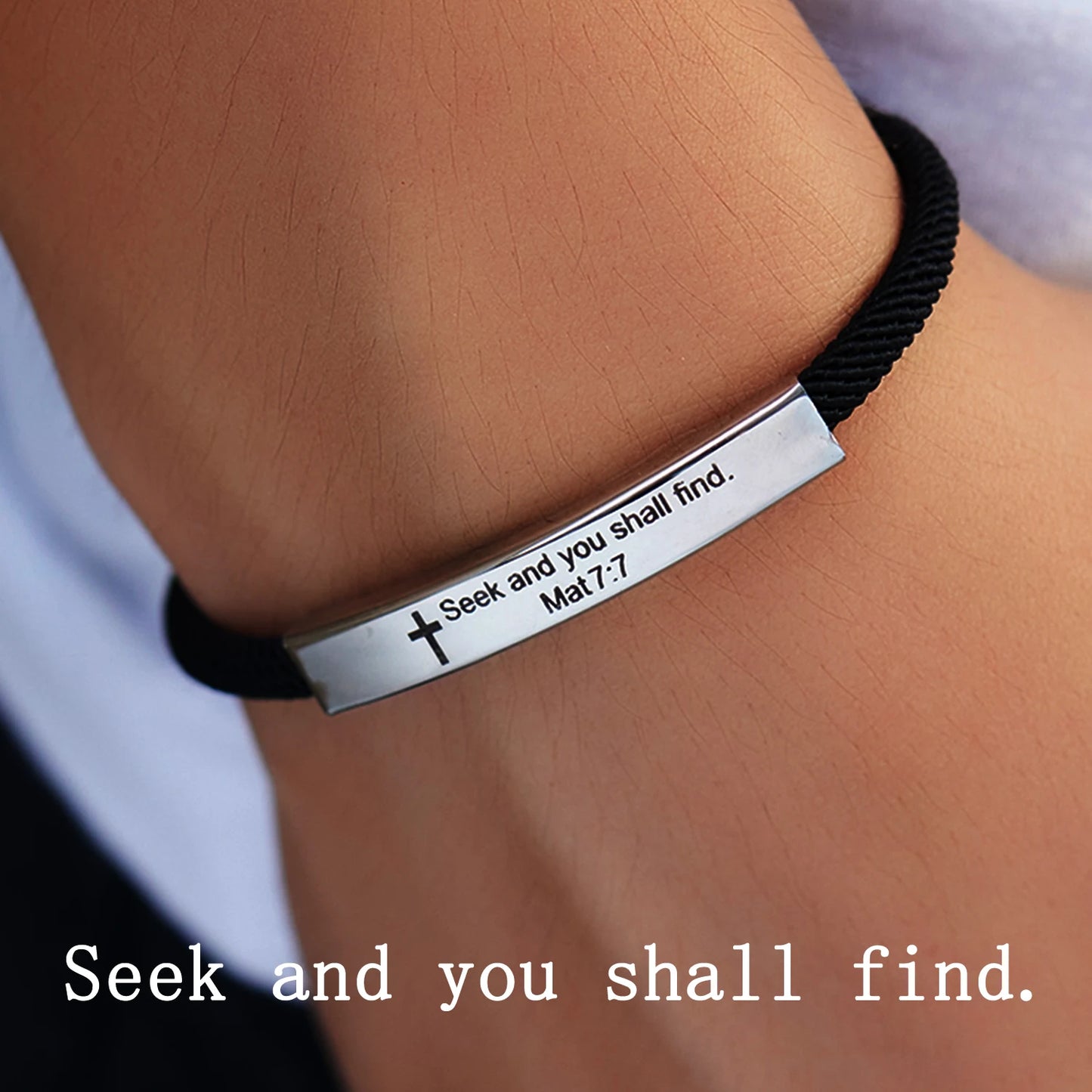 Cross Jesus Scripture  Bracelet Christian Bible Verse Engraved Letters Stainless Steel Bracelets Braided Rope Wristband