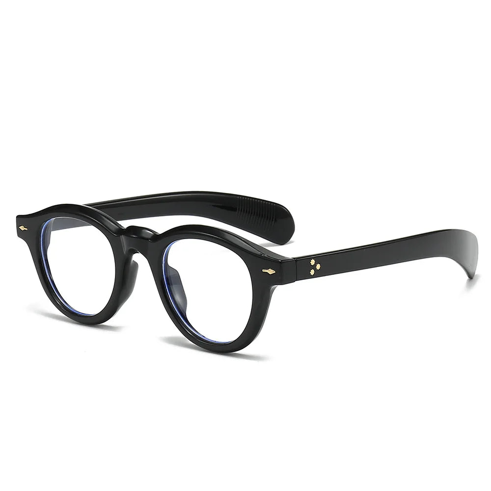 ANTI BLUE LIGHT  Round Women Glasses Frame Retro Sunglasses Rivets Decoration Optical Men Orange Eyeglasses Frame