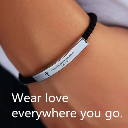 Cross Jesus Scripture  Bracelet Christian Bible Verse Engraved Letters Stainless Steel Bracelets Braided Rope Wristband