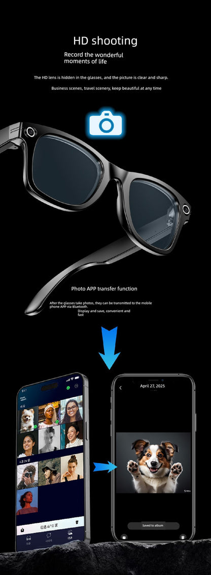 Ai Smart Glasses Unisex Smart Glasses Camera Shooting Function AI Translation Travel Black Technology Outdoor Sunglasses Built-in Camera Recording Integrated