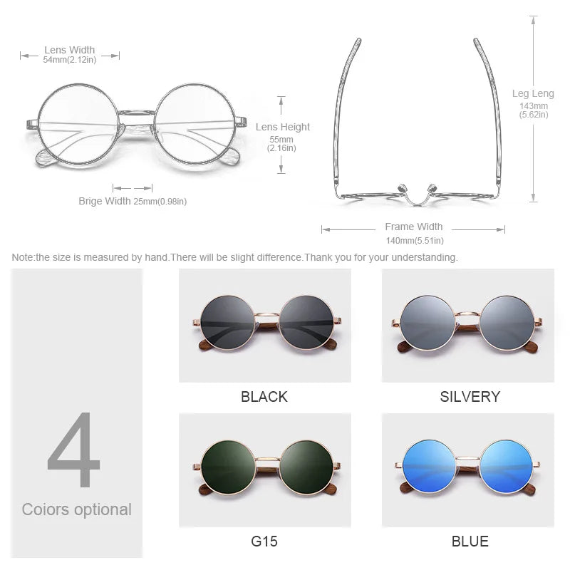 Wood Retro Round Wood Sunglasses For Men / Women Wooden Sun Glasses Polarized Blue Mirror Eyewear