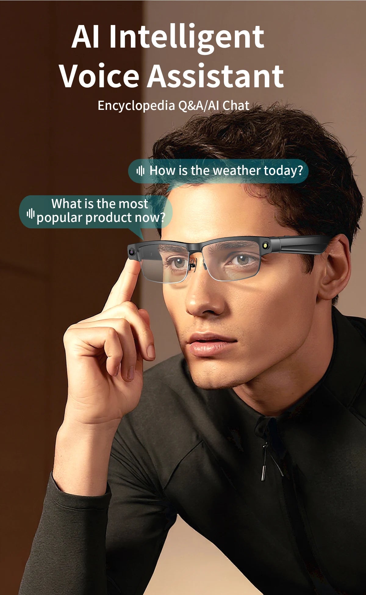 Sunglasses Smart Glasses 8 Million Pixels Recording Videos AI Photo Recognition Answer Translation 270mAh Bluetooth Glasses New